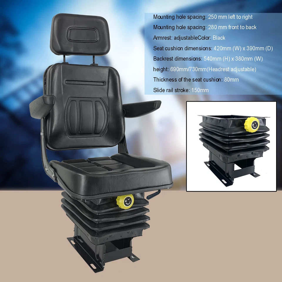 Asiento de suspensión para tractor de carretilla elevadora asiento impermeable con rieles deslizantes y base Foto 4 de 4