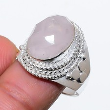 Pink Rose Quartz Gemstone 925 Sterling Silver Jewelry All Size Ring For Gift