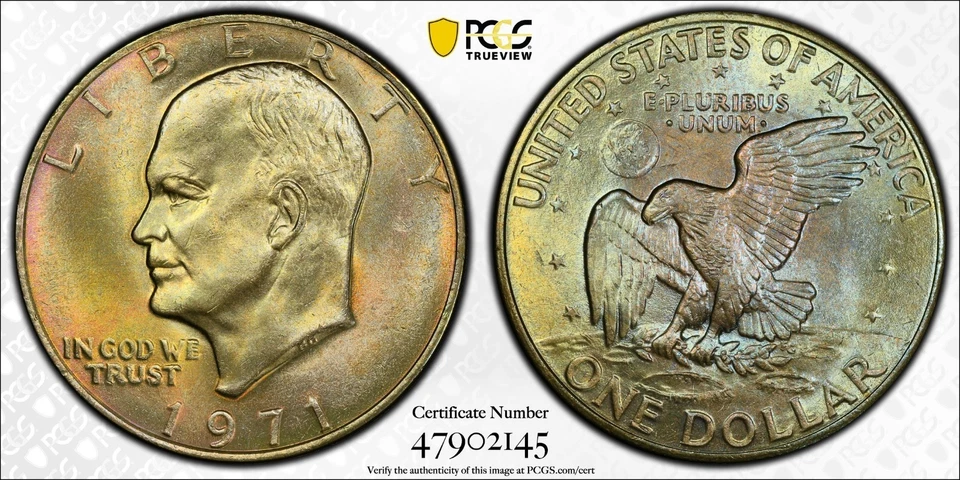 1971 Eisenhower Dollar PCGS MS-64 Monster Toned End Roll Album Toning Ike - Image 3 of 4