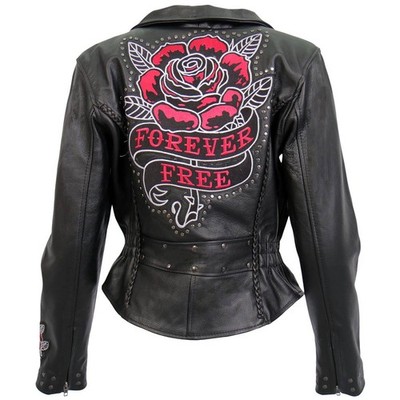 Hot Leathers JKL2001 Women's Black 'Embroidered Bling Rose Design' Braided