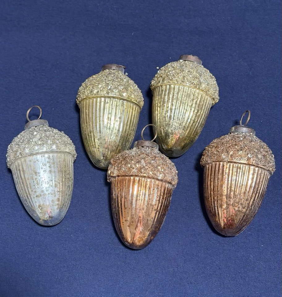Kugel Style Lg. Acorn Ornament set, Gold, Silver, Bronze, Glitter Mercury Glass - Image 2 of 4