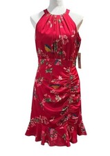 Eliza J Ruched Hot Pink Floral Dress Size 6 NWTS! Sleeveless Knee Length