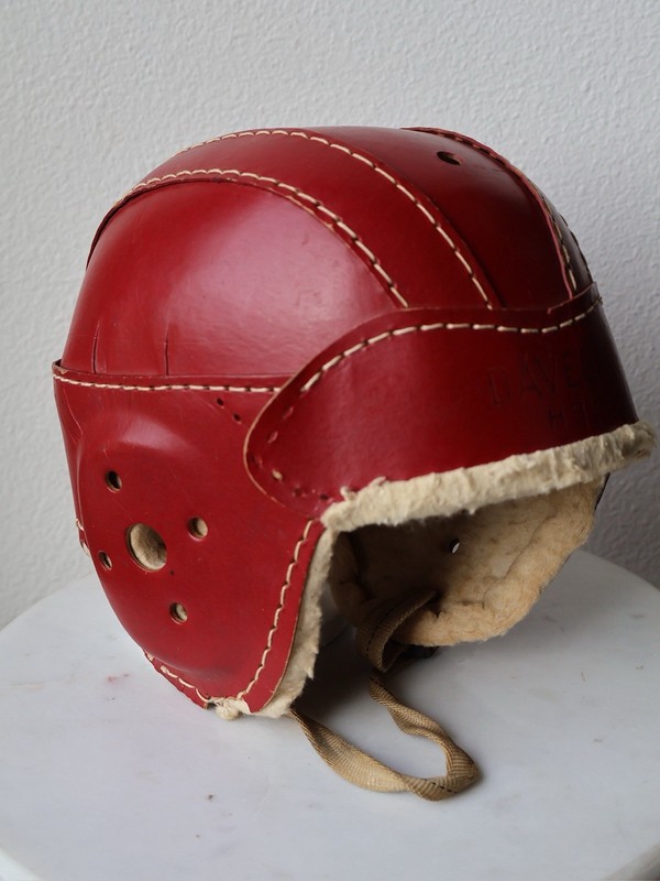 Antique Hutch H3 Leather Football Helmet Red 1930s Davega Vintage Prewar