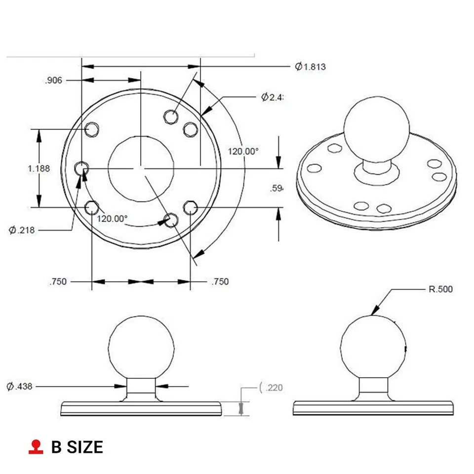 GPS Round Plate with Ball RAM-B-202U with B Size 1" Ball - Image 2 of 2