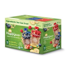 HappyBABY Organics Clearly Crafted Fruit  Oat Pouches Variety Pack, 4oz 12 Pk 