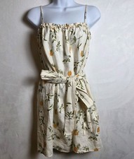 Reformation Linen Mini Dress Citron Floral Ruffled Adjust Cami Straps Euro Vaca