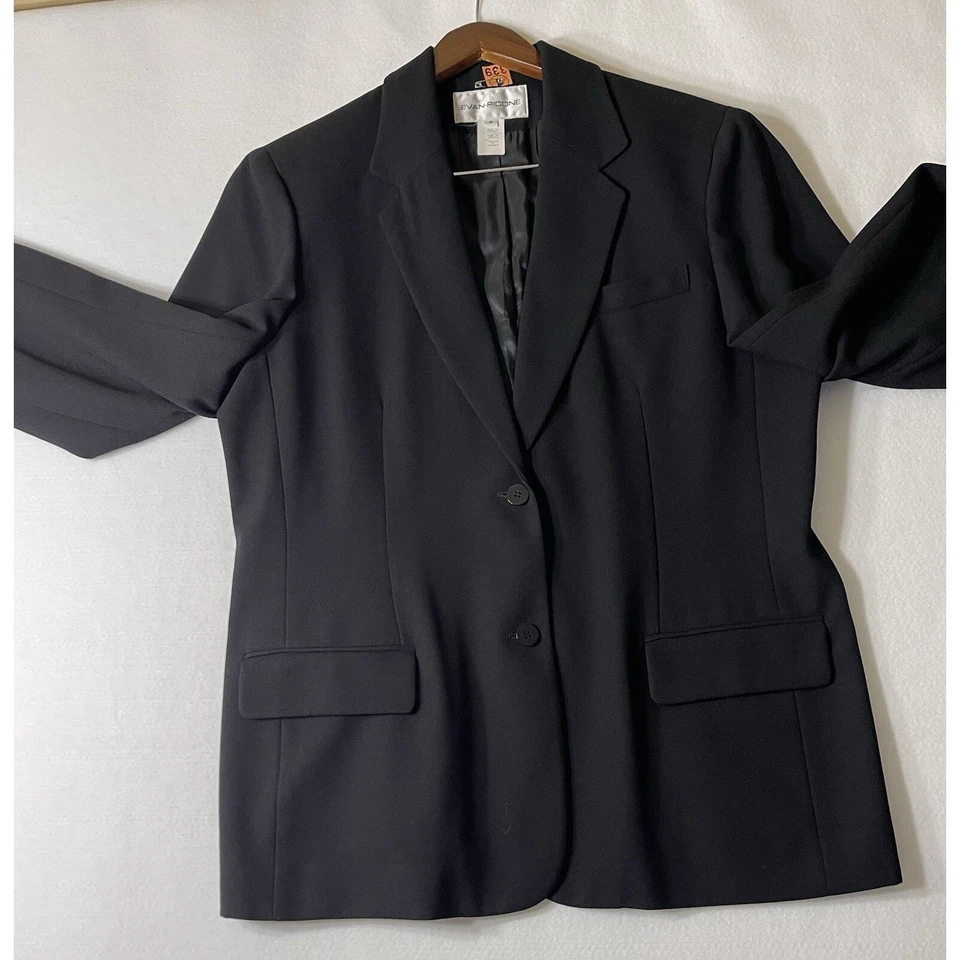 EVAN PICONE SUIT BLAZER JACKET WOMEN 14 BLACK  3 BUTTONS - Image 3 of 4