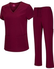 Medical Nursing Women's Cool Stretch V-Neck Scrub Top and Cargo Pant, Medium