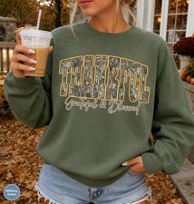 Camo Thankful Sweatshirt Thanksgiving Shirt Fall Grateful Blessed Autumn Sweater