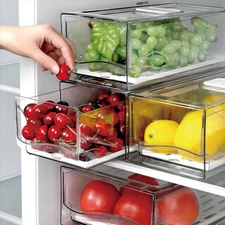 2 Pack Fruit Storage Containers for Fridge with Drain Board, Stackable Refrigera