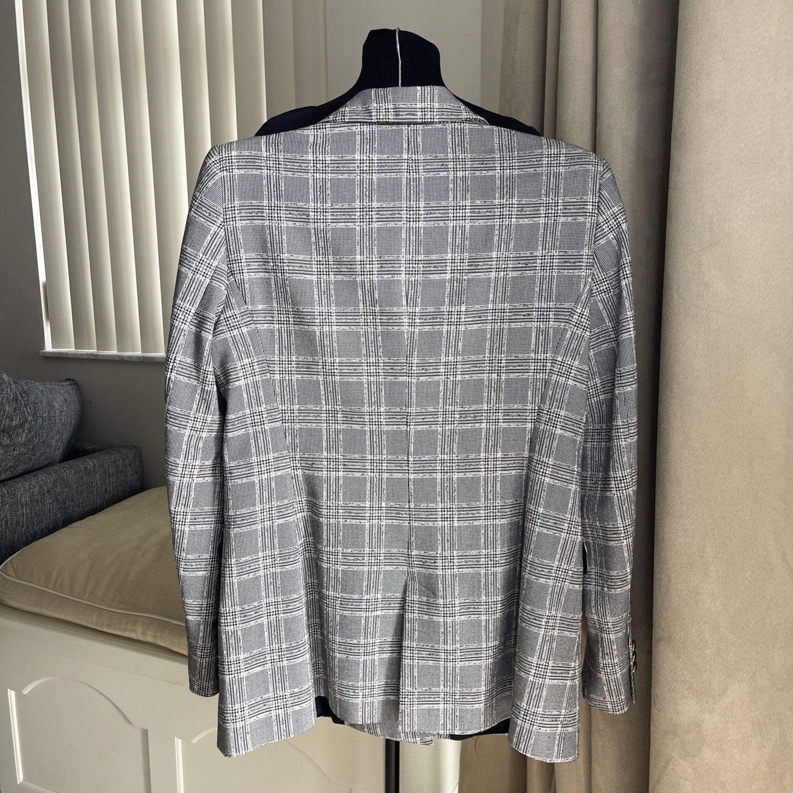 ZARA Double Breasted Textured Checked Blazer Jack… - image 7