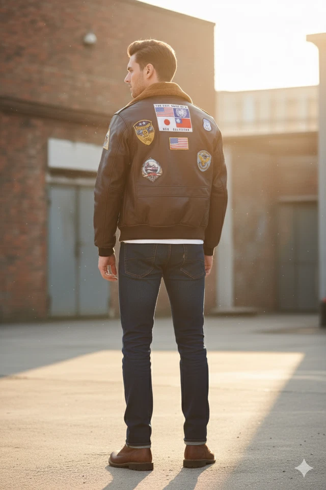 Chaqueta de bombardero de vuelo Top Gun G-1 para hombre Abrigo de parche azul marino XL Foto 3 de 4