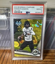 Shedeur Sanders 2023 Bowman University Chrome Sapphire Yellow /75 #16 (PSA 10!)