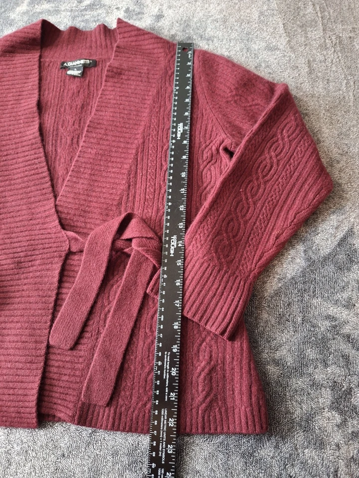 A. Giannetti Cable Knit 100% CASHMERE Tie Front Sweater Womens L Burgundy - Image 4 of 4