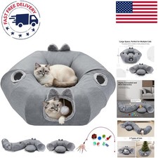 Spacious 33.5" Cat Tunnel Bed with 3-in-1 Design Washable Mat for Indoor Play