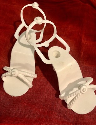 A Vintage High Heel Doll Shoes Pair White Strappy Style Plastic Unbranded