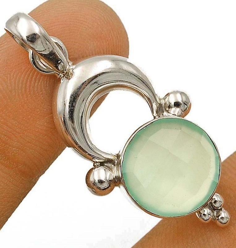 Natural Aquamarine Chalcedony 925 Solid Sterling Silver Pendant @1-6