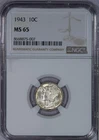 1943 Mercury Dime 10c NGC MS65