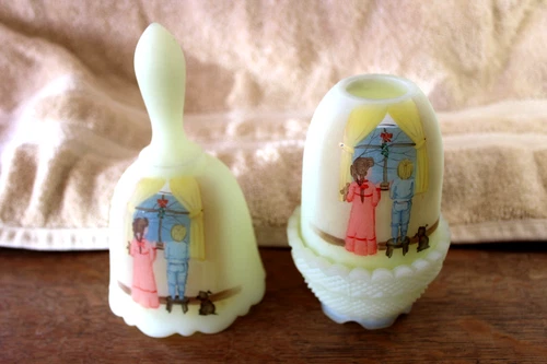Vintage Fenton HP 2 Pce. Fairy Lamp And Bell "Anticipation"-Read Description