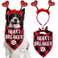 Valentine s Day Dog Bandana Outfits, Valentine s Day Heart Headband Bandanas
