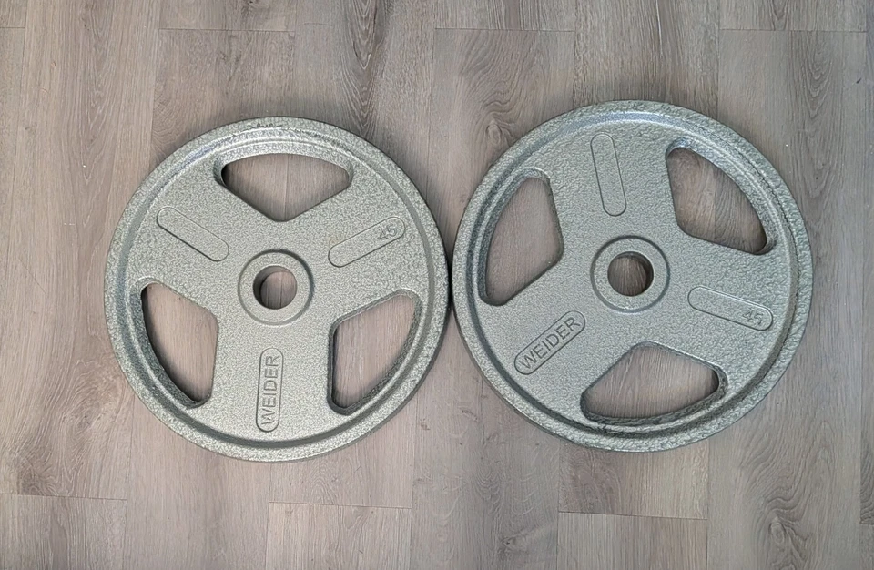 Weider Olympic Hammertone 2" Placas de Peso 45 Libras Juego de 2 Placas Tri-Grip Foto 3 de 3