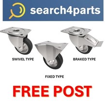 Image of 125mm Medium Duty Black Rubber Castors Top Plate Fixing Swivel, Fixed & Braked