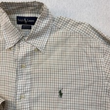 Ralph Lauren Yarmouth Oxford Button Down Beige Shirt Mens 15 32/33 Green Pony