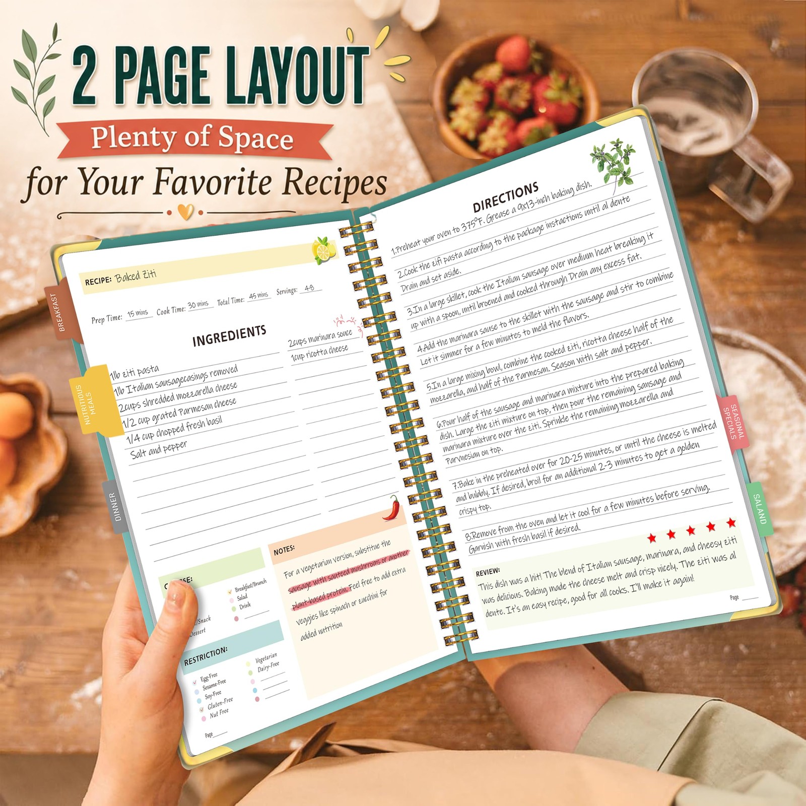 Recipe Book to Write in Your Own Recipes, Blank Cookbook, 7.5