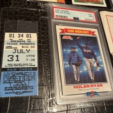 1991 SCORE #417 PSA 9 Mint NOLAN RYAN 300 Wins CARD + Game Ticket Stub & Lot