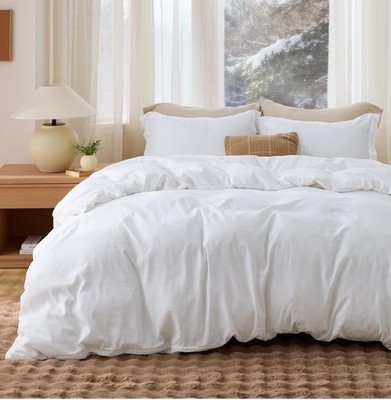 Bedsure White Duvet Cover Queen Size - Soft Double Brushed Bedding Set 90x90