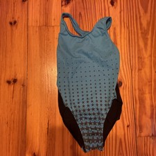 Girls' Blue Sleeveless Gymnastics Leotard with Star Pattern