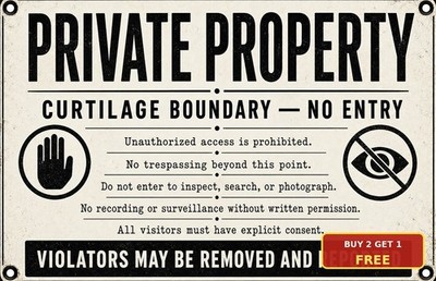 Property Boundary Curtilage Notice White Security Boundary Metal Sign