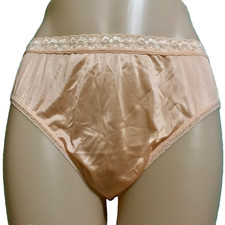Vintage Hi Cut Silky Sweet Peach Panties Lace Trim Size 8 XL Hanes Nylon VTG