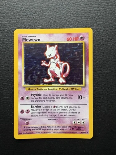 1999 Pokémon Base Set Mewtwo Holo 10/102 WOTC Vintage Holographic Card – LP/MP