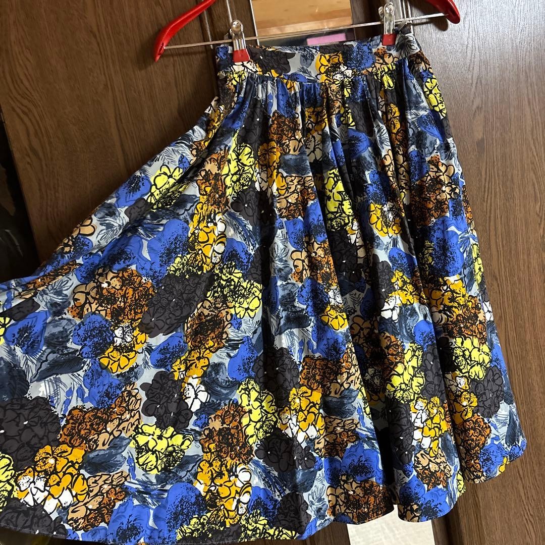 PRADA Set Up Flared Skirt 36 Casual Shirt Gray Blue Yellow Pattern image 4