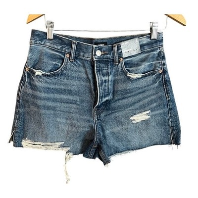 NWT EXPRESS Mom Shorts Super High Rise Blue Denim Distressed Size 6