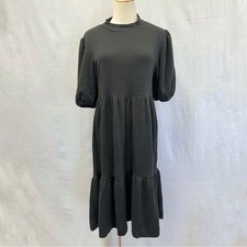 Zara puff sleeve black heavy knit mock neck tiered midi dress size medium