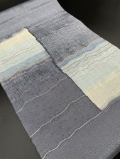 Kimono Antique Luxury Polyester Obi Discoloration Wave Pattern Japan