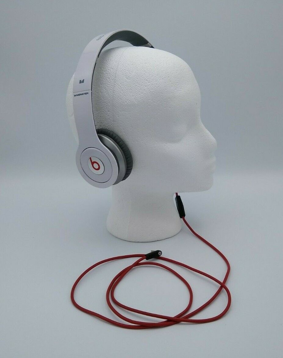 Beats Solo HD Monster Headphones Dr. Dre Wired White Red Cord Tested - As Is