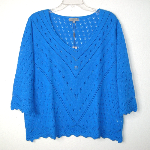 NWT Joseph A. Blue Pointelle 3/4 Sleeve Scalloped Hem Sweater Size XL Retail $68 - Picture 2 of 11