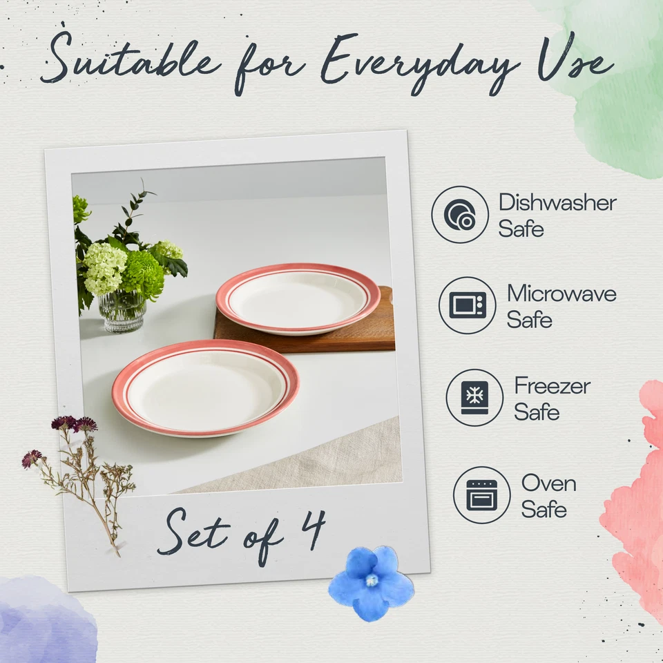 Обеденная тарелка Portmeirion Potter's Stripe, набор из 4 предметов - красная - Изображение 4 из 4