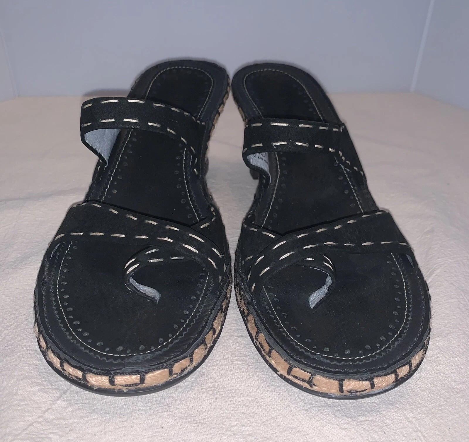 Sandali Indigo By Clarks tacco basso zeppa slip on pelle top e tessuto 7 5 nuovi senza etichette