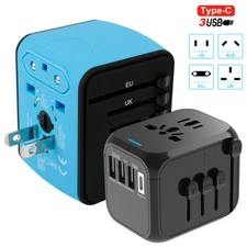 Universal Travel Adapter International Plug Charger Typc C & 3 USB Converter