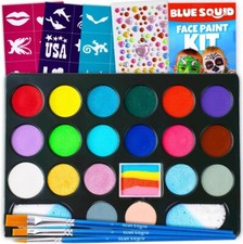 BLUE SQUID FACE PAINTING KIT FOR KIDS   24 COLORS 160PC ULTIMATE FACE PAINT KIT