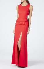 EW BCBG MAX AZRIA BRIGHT POPPY KIARA SLEEVELESS PEPLUM GOWN XVR61D58/L267W SZ 8