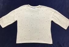 Damen Zara Gr. S Haferflocken Halbarm Top/Pullover mit Perlenverzierung - sehr guter Zustand