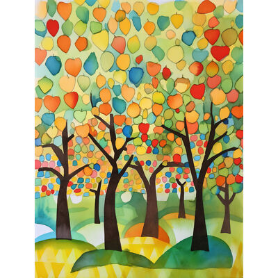 Apfelbaum Obstgarten Modern Abstrakt Volkskunst Riesig Wandbild Poster Druck Riesen