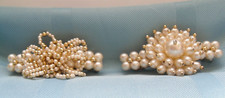 Set of 2 Vintage Ivory/Gold Dangle Pearl Beaded Barrettes Hair Clips 3"