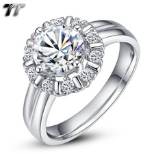 Luxury Solid TT RHODIUM 925 Sterling Silver Flower Engagement Wedding Ring RW28