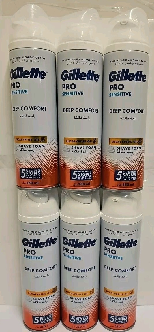 Gillette Pro Sensitive Shaving Foam with Eucalyptus Oil 250ml x 4 cans - Image 2